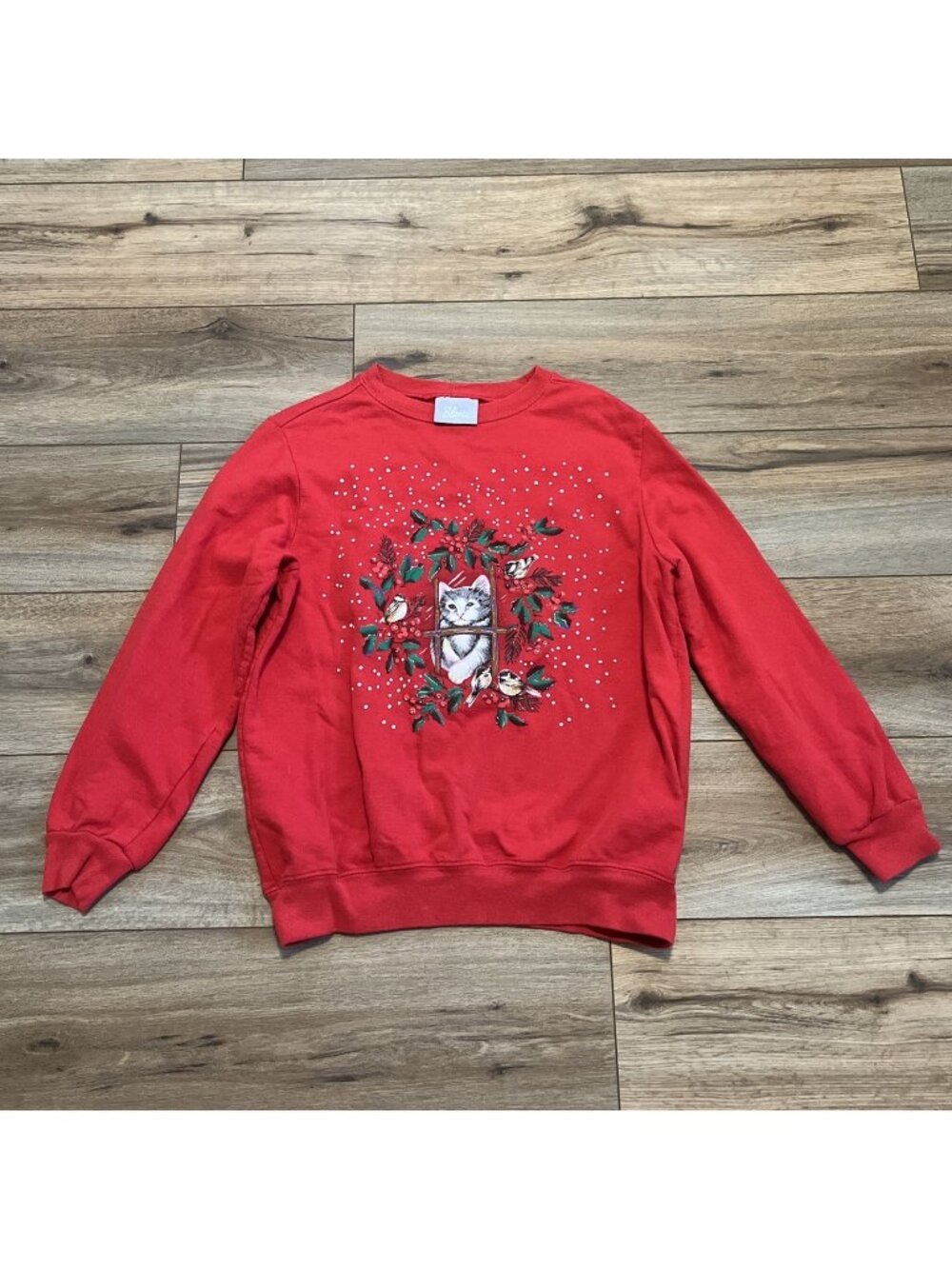 Blair Christmas Kitten Sweatshirt SZ Medium Red Holiday Cat Sweater Vintage